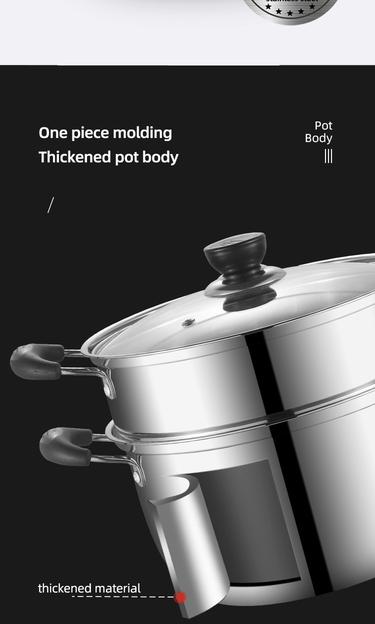 Hot Selling Kitchen Silver Cooking Soup Pot 304 Stainless Steel Steamer Pot Induction Stock Pot With Glass Lid