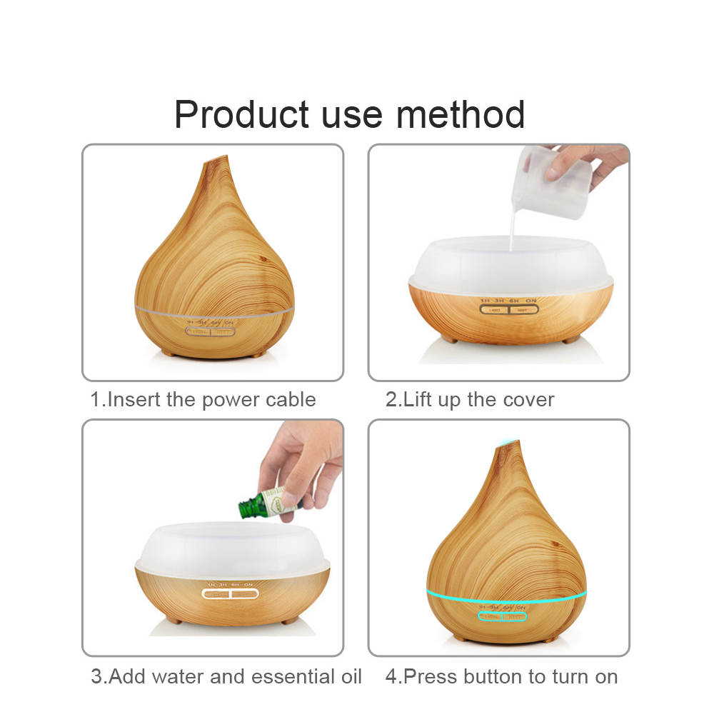 400ml Capacity Mini Aroma Oil Diffuser Wooden Aromatherapy Machine Quiet Remote Control Aroma Diffuser with LED Light