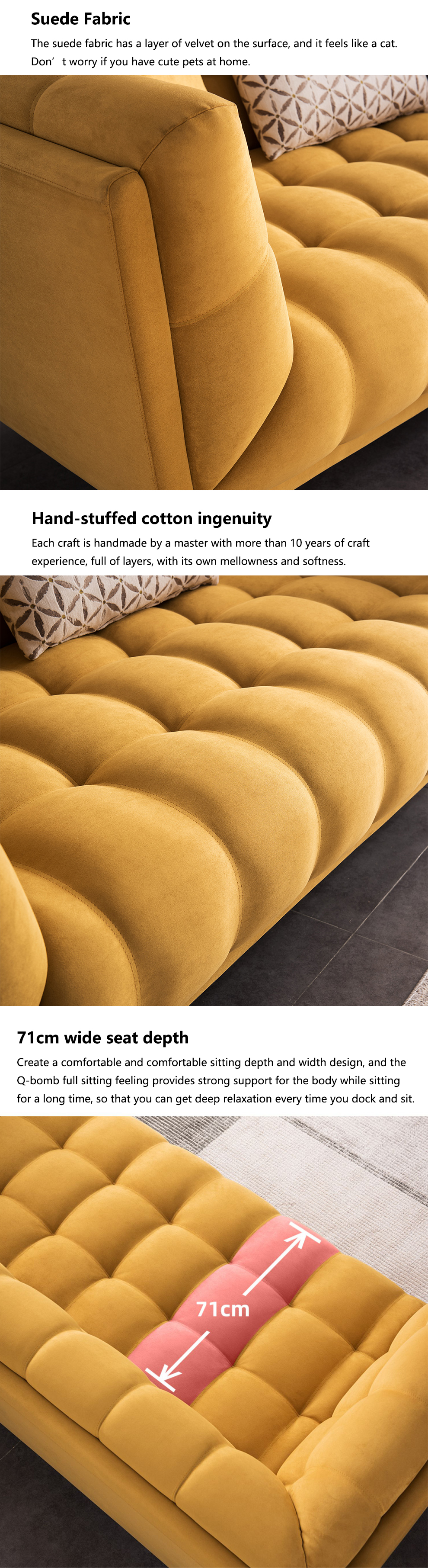 Tufted Sectional Loveseat Sleeper Sofa Bed Pull Out Yellow Velvet