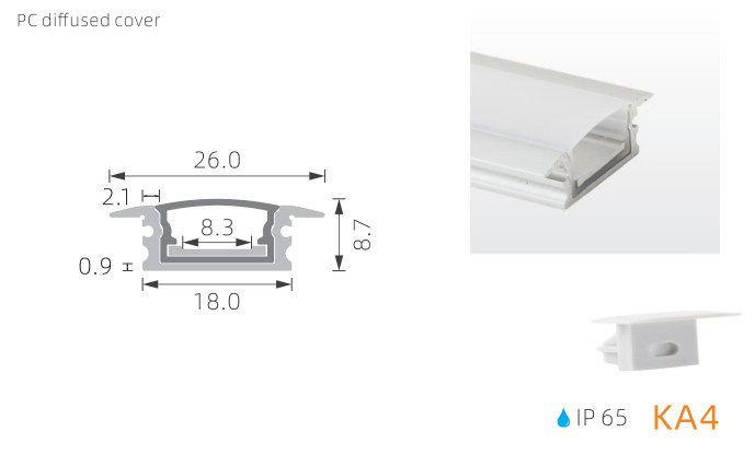 H8.7mm IP65 Square Waterproof LED Channel 6063 T5 Recessed Led Aluminium Profile