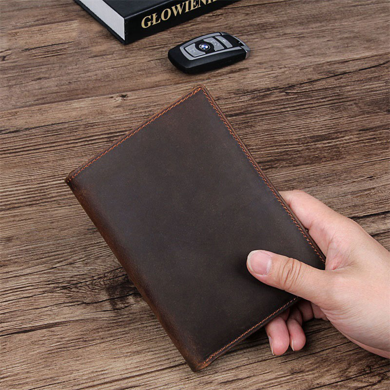 Fashionable Genuine Leather Passport Cover Bifold Wallet with RFID Blocking Cowhide