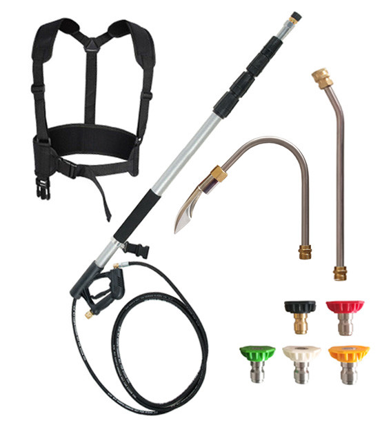High Pressure Telescopic Water Spray Wand with Extension Nozzle, Harness Belt & Gutter Cleaner