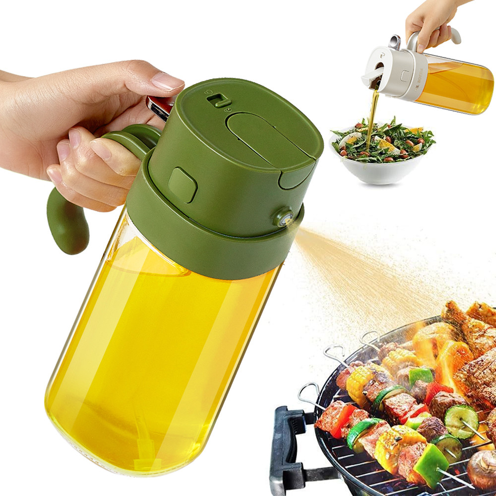 2 In 1 Olive Oil Dispenser Bottle 550ml 19OZ Food-Grade Glass Oil Sprayer for Cooking