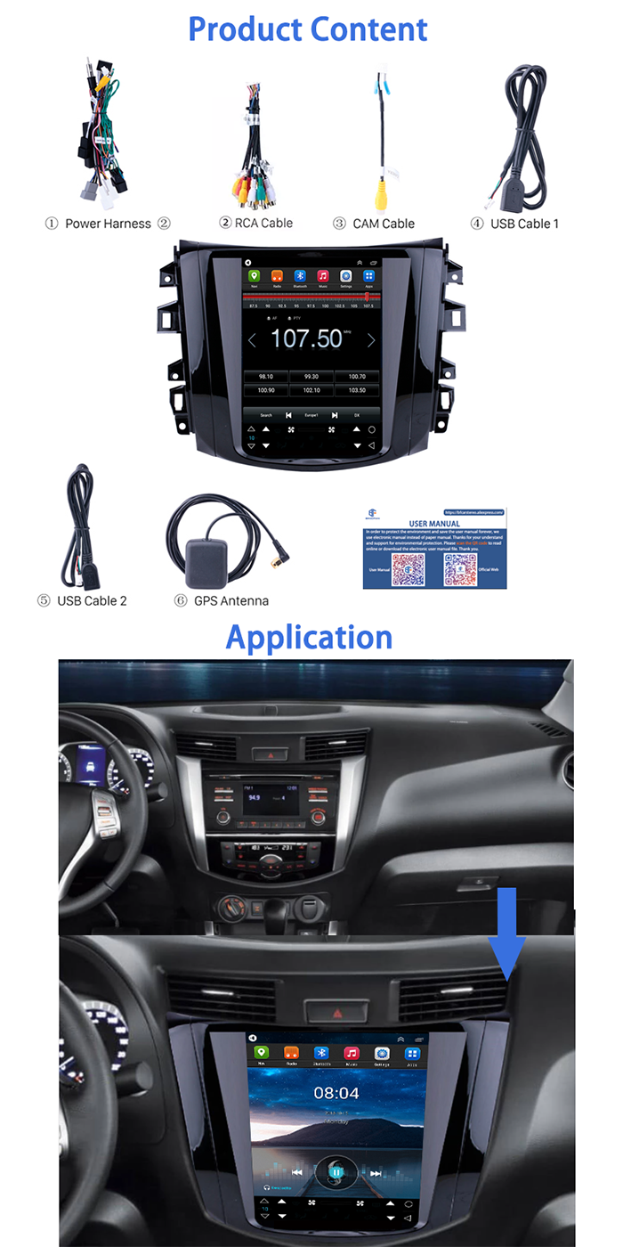 Bingfan aux dvr carplay audio video dvd player Portrait big Screen Tesla headrest car radio for 2018 Nissan NAVARA
