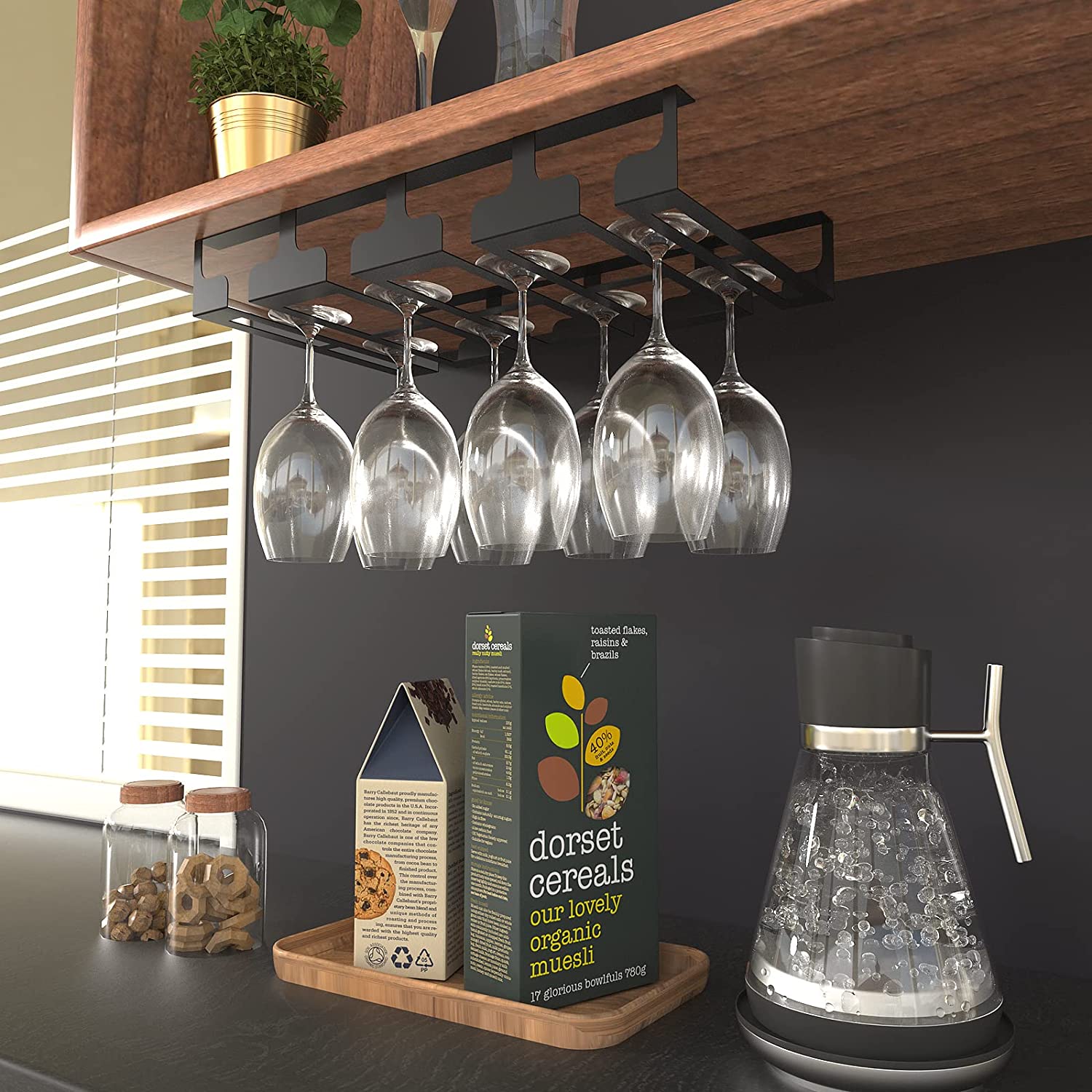 Efficiently Store Your Wine Glasses with Under Shelf Cabinet Steel 16.5 Inch Rack