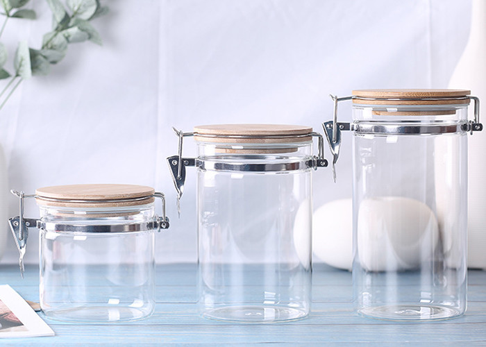 Stainless Steel Buckle Glass Storage Containers High Borosilicate Glass