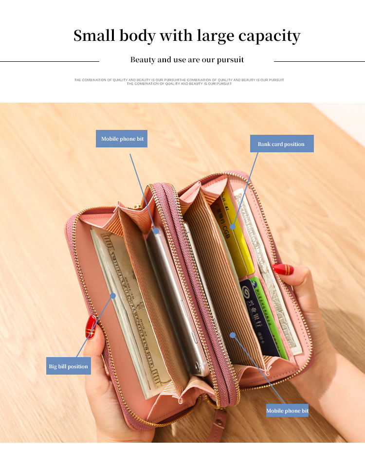 Custom Logo Avaliable Fashion Pu Leather Multi-card Mobile Phone Charger Wallet for Women