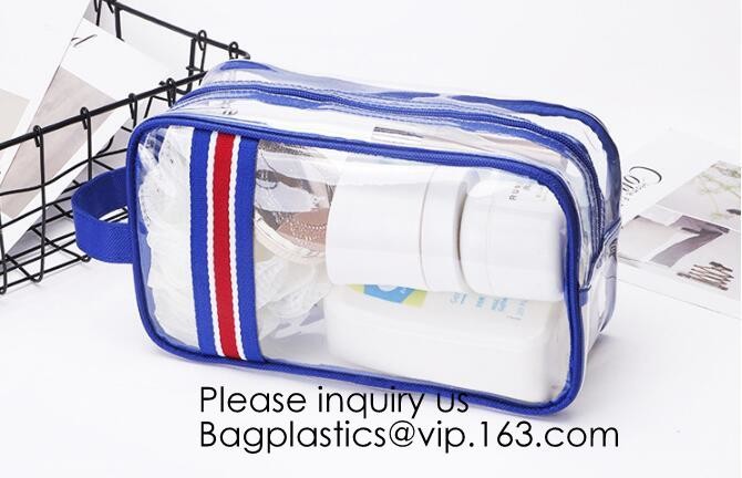 Clear Zipper Pouch with Strap Makeup Bag PVC Cosmetic Pouch,Printing Clear Zip lockk Cosmetic PVC Pouch, bagease, bagplast