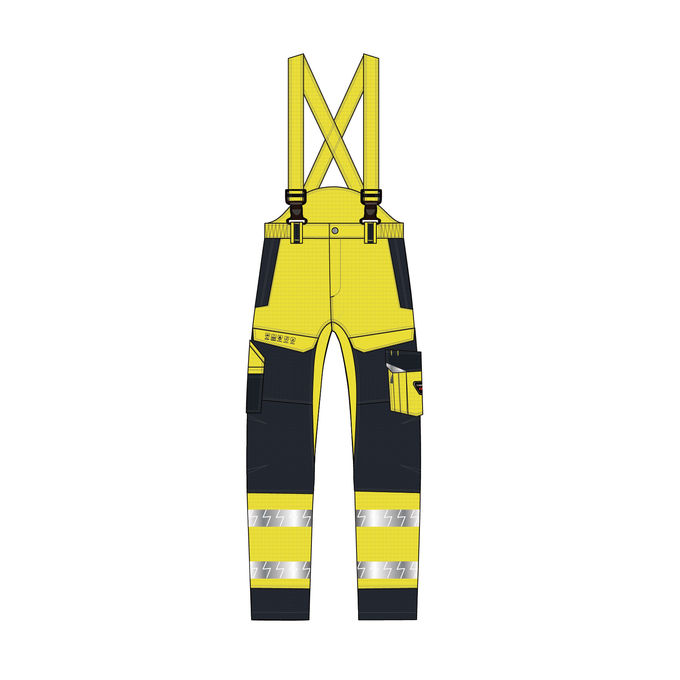 Elascated Side CVC HIVIS Yellow Fire Retardant Bib Trousers EN 1149-5