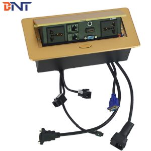 Gold Color Hidden Desk Socet Box with Pre-wired H-DMI & VGA jack