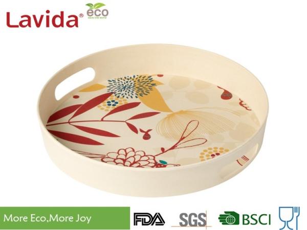 Food Grade Material Bamboo Fiber Round Pizza Trays BPA Free High Temperature