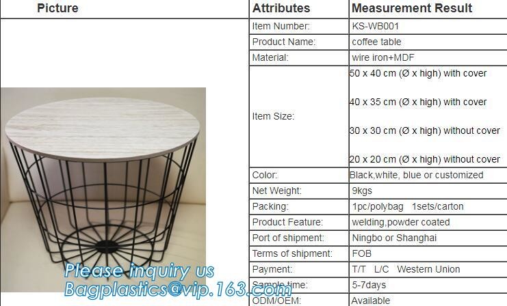 Wooden top metal wire coffee table design, customized design size wire coffee side tables, Black iron base and transpare