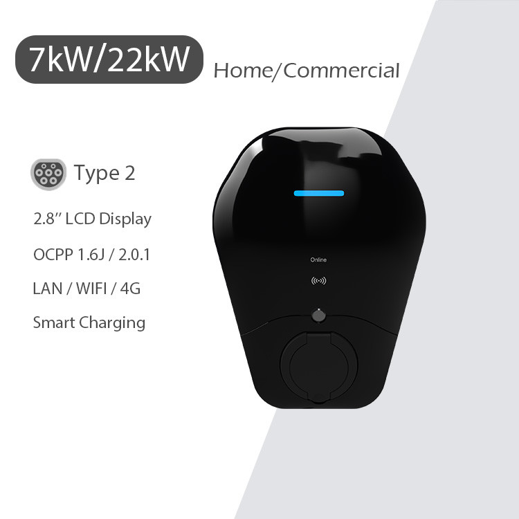 32A Wall Mount AC DC EV Charger with 2.8 LCD Touch Screen CE/UL/TUV Certified