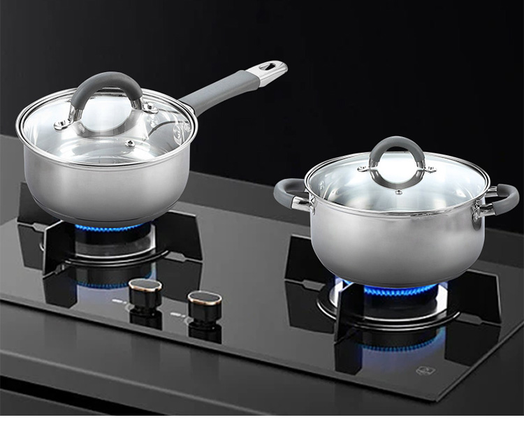 New Arrival Home Kitchenware Cooking Pot Set 201 Stainless Steel Soup Pot Set Cooking Cookware Sets