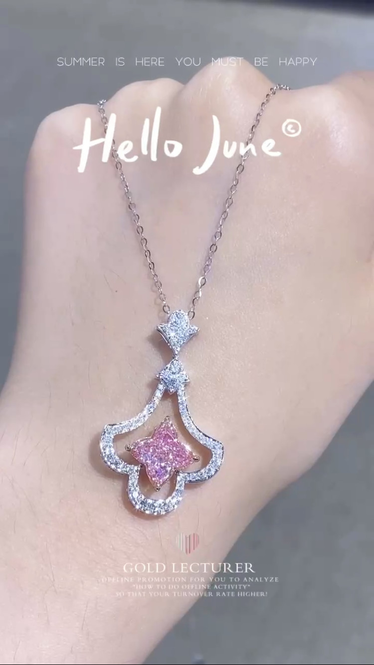 Four Leaf Clover Lily Cut Lab Grown Diamond Pendants Fancy Pink 2.93ct