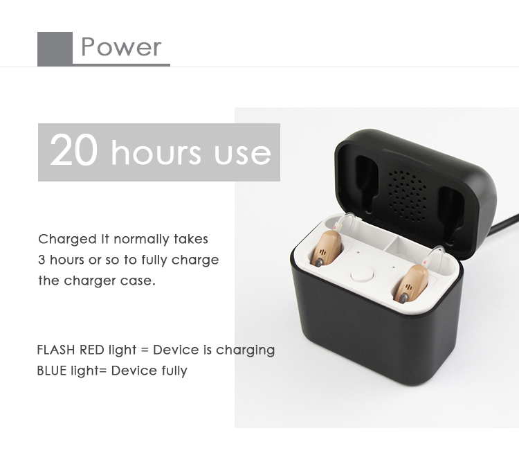 A Pair Rechargeable Hearing Aids 4 Channels Open Fit BTE