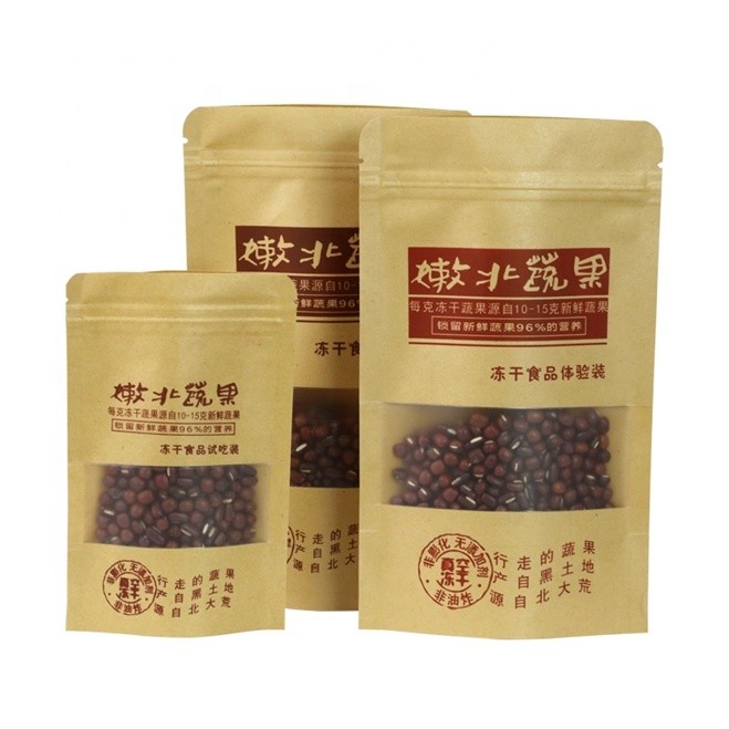 Doypack k Brown White Kraft Craft Paper Standing Up Pouches Food Packaging Zipper Bags With Window