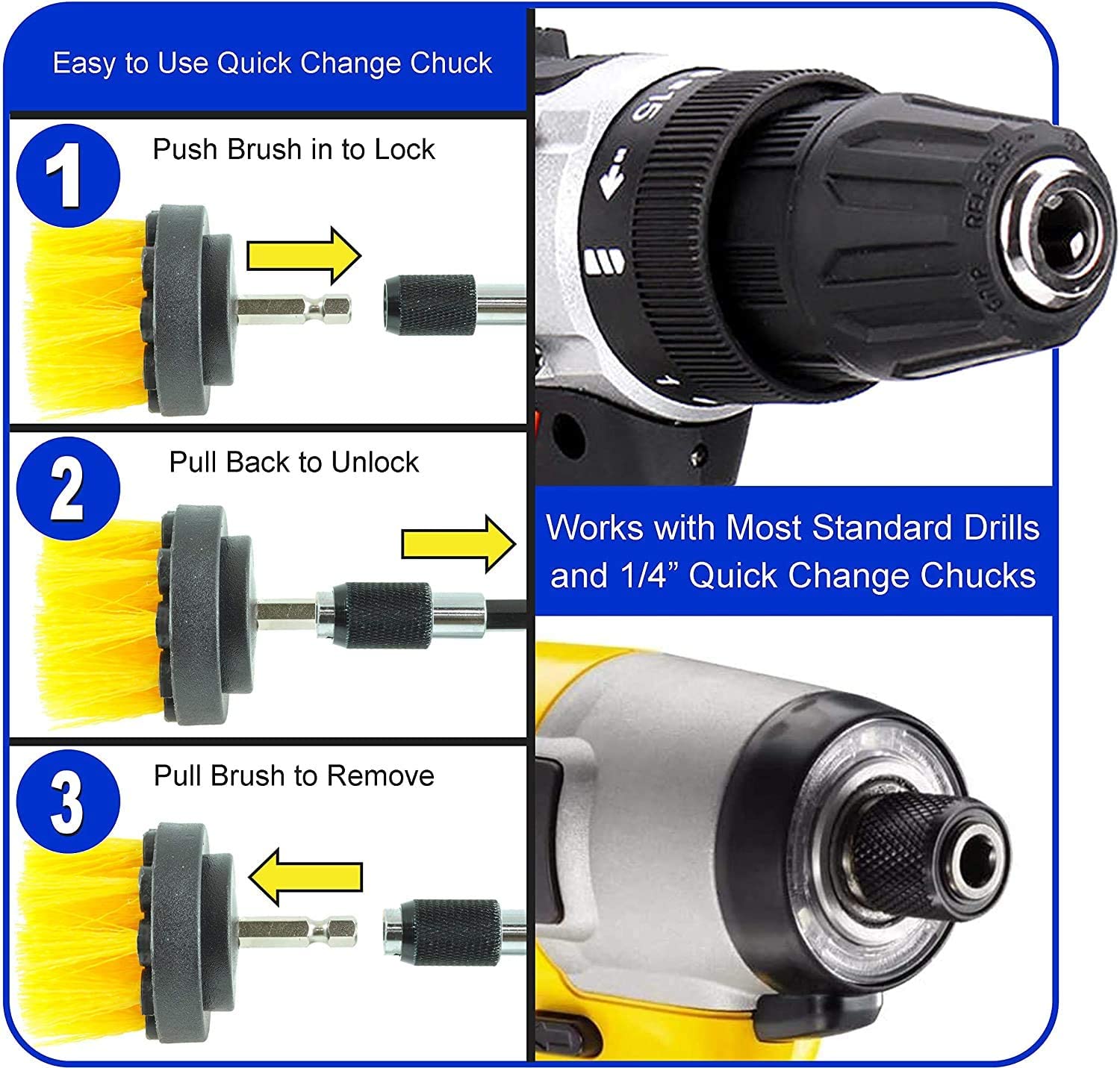 4PC Extrusion Molding Scrubber Drill Brush Set With Extension Rod