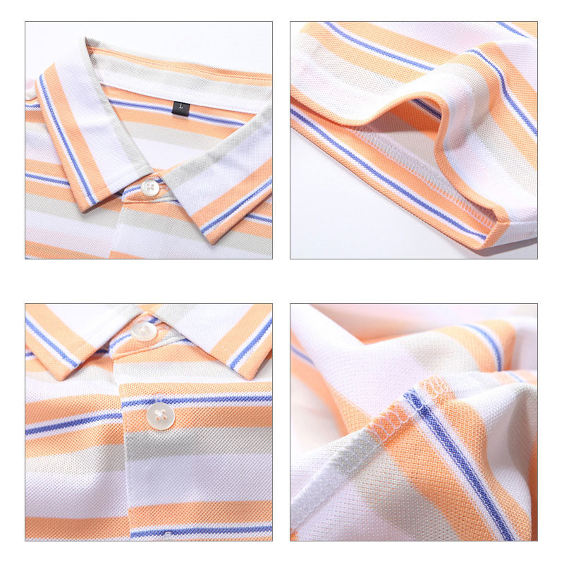 87% Polyester Golf Yellow And White Striped T Shirt Business Casual Collared Shirt