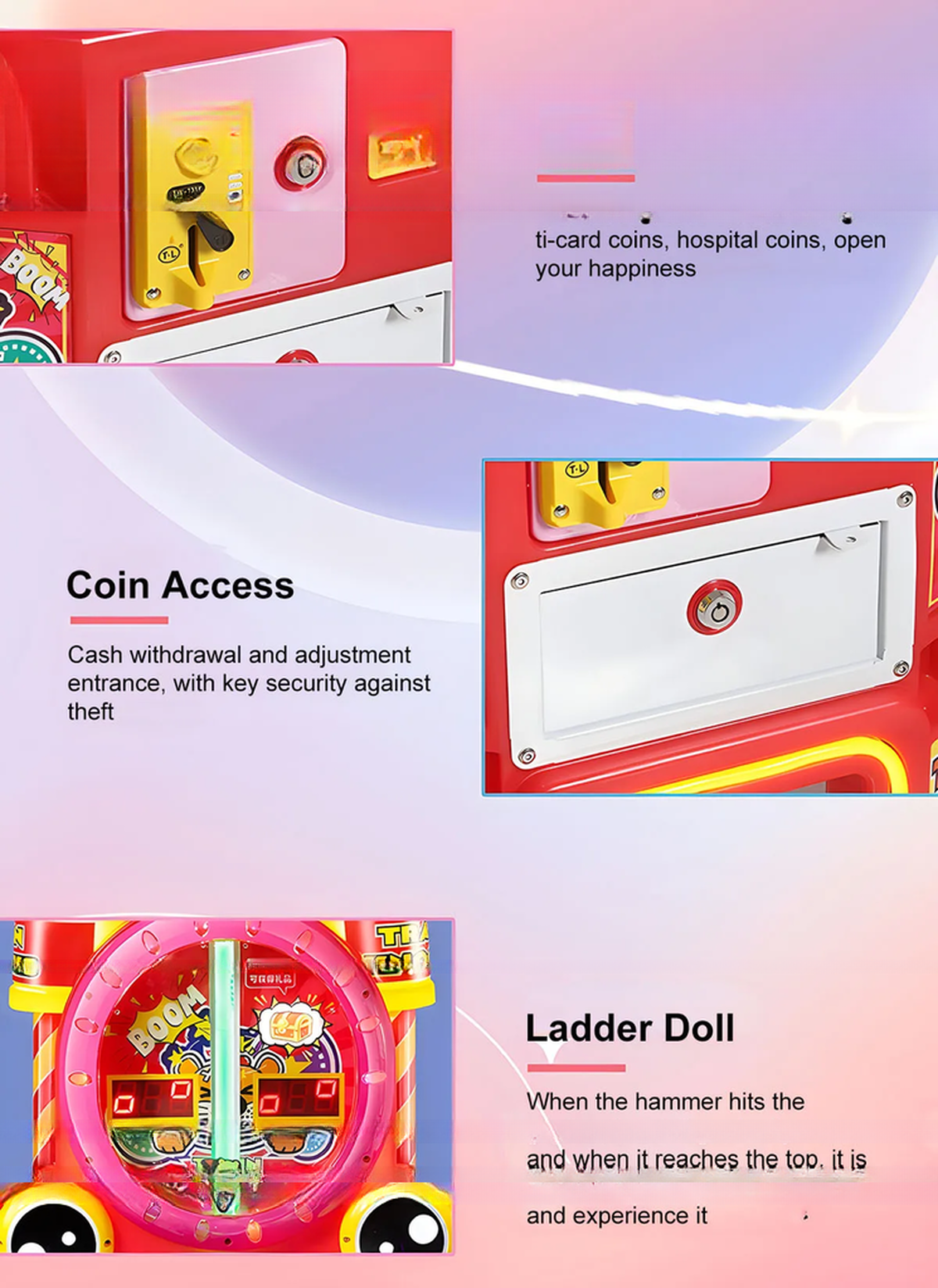 Multiple Lottery Game Machine Hammer Arcade Game Machine 400W