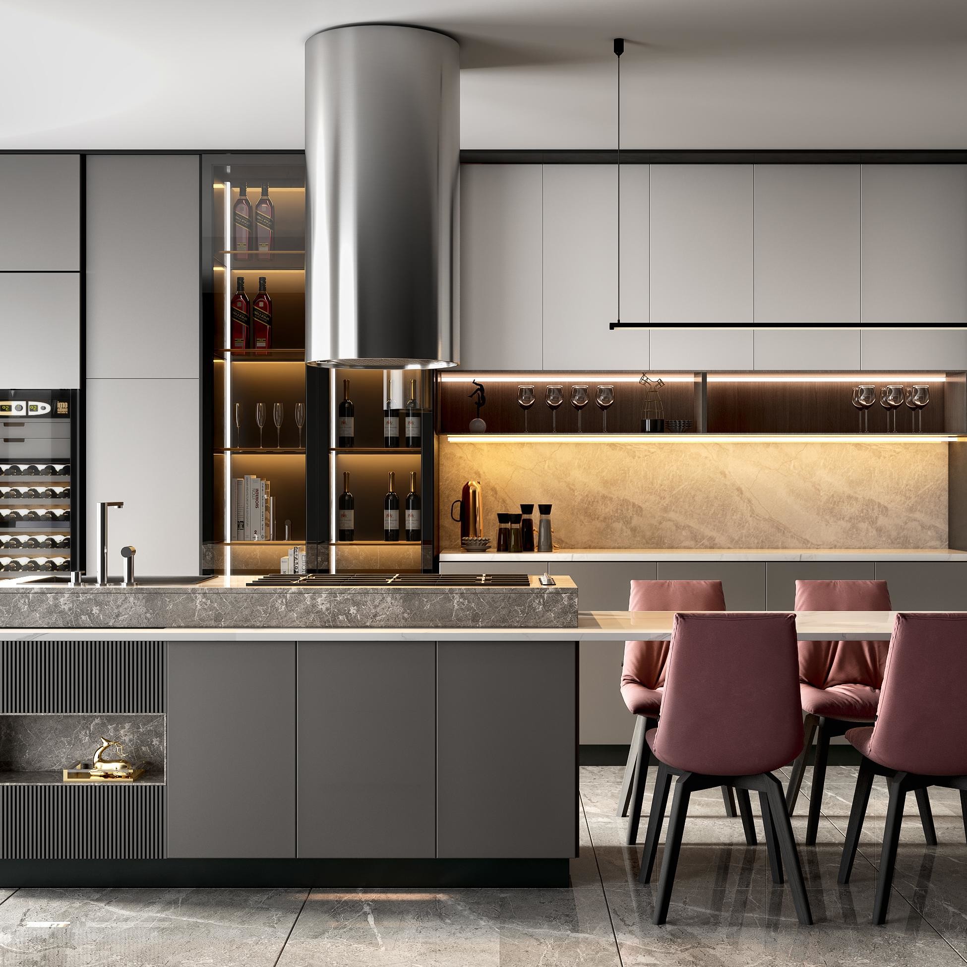 Villa Project Standard Full Wood Veneer Cuisine Luxury Smart Solid Wood Kitchen Cabinet For Contractors