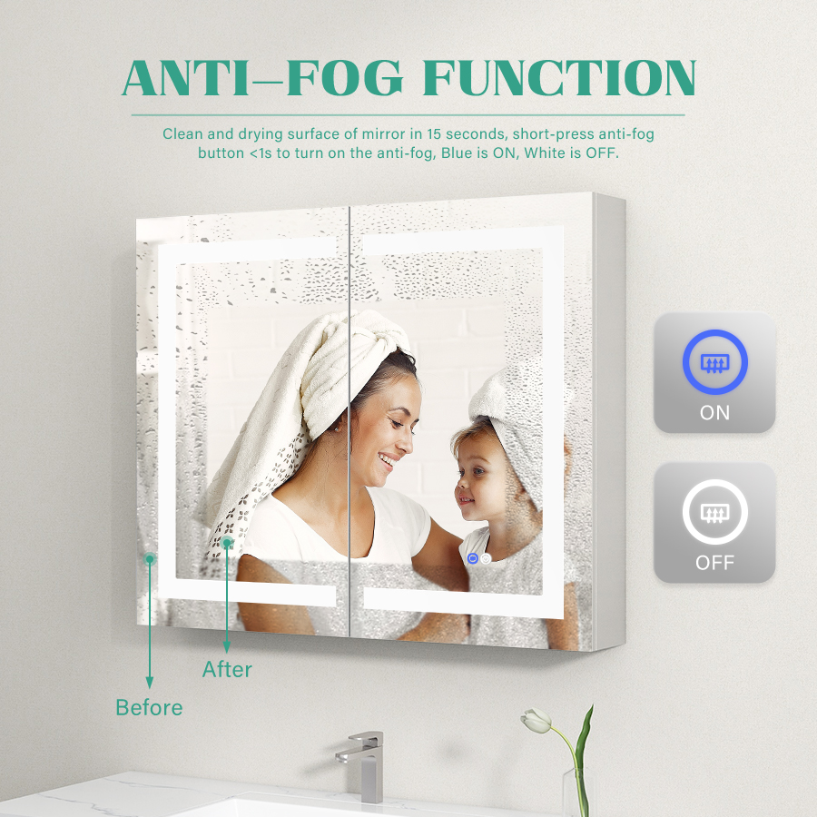 Hotel Custom Illuminated Bathroom Mirrors Safety Wall Mount Moisture Resistant