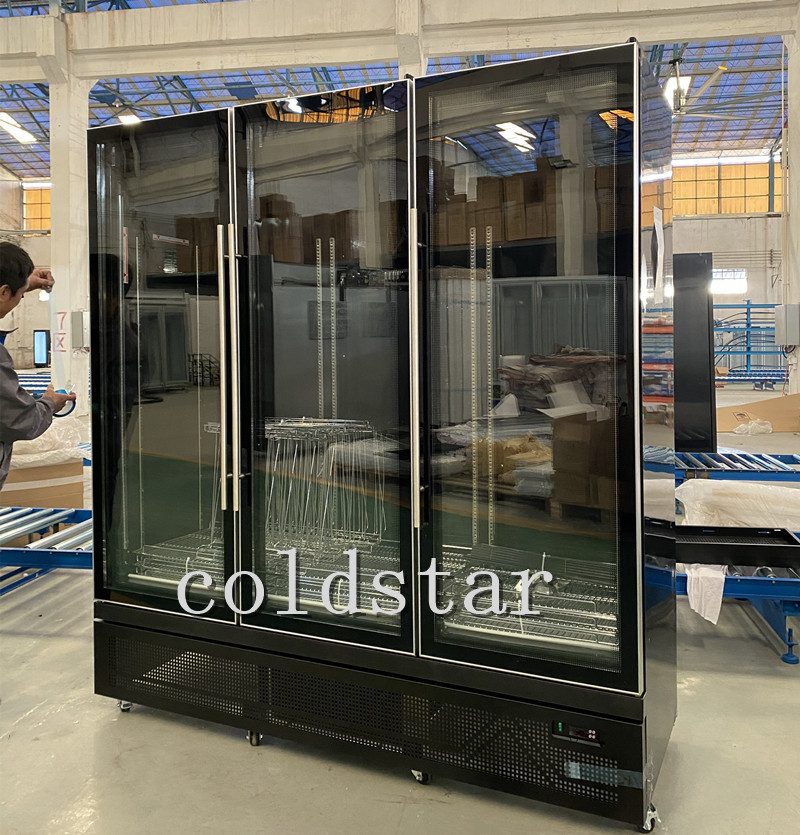 Supermarket Vertical Freezer -18~-22° Frozen Food Display Refrigerator Glass Door Freezer