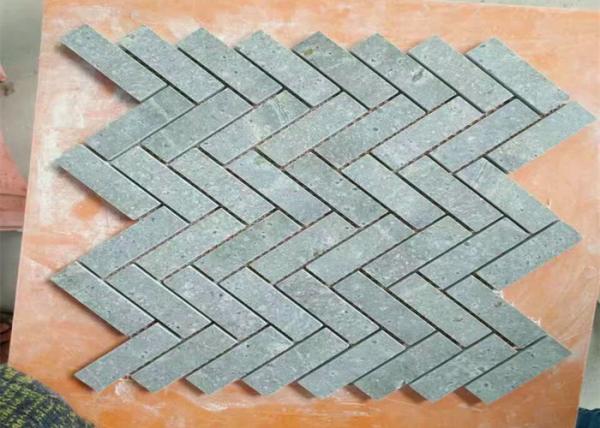 Kitchen Natural Stone Floor Tiles , Marble Herringbone Mosaic Tile 1" X 3" Chip