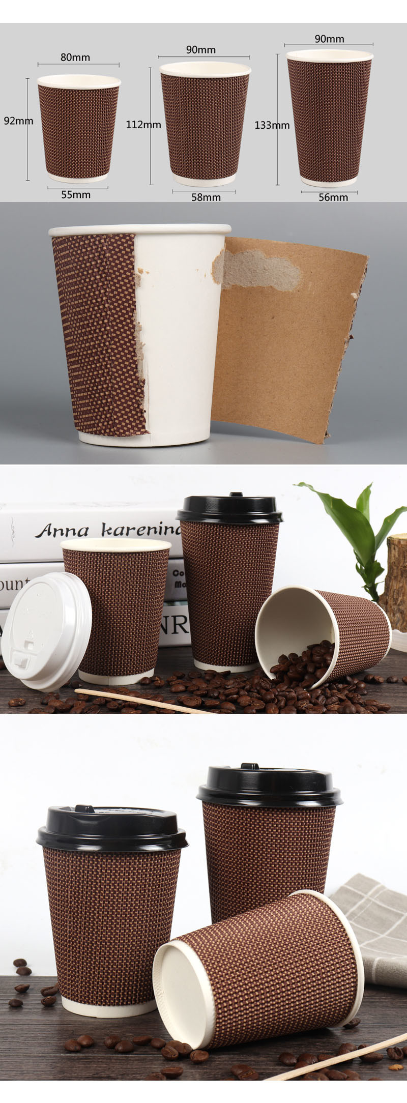 Different Size Degradable Disposable Paper Coffee Cups For Hot Drinking