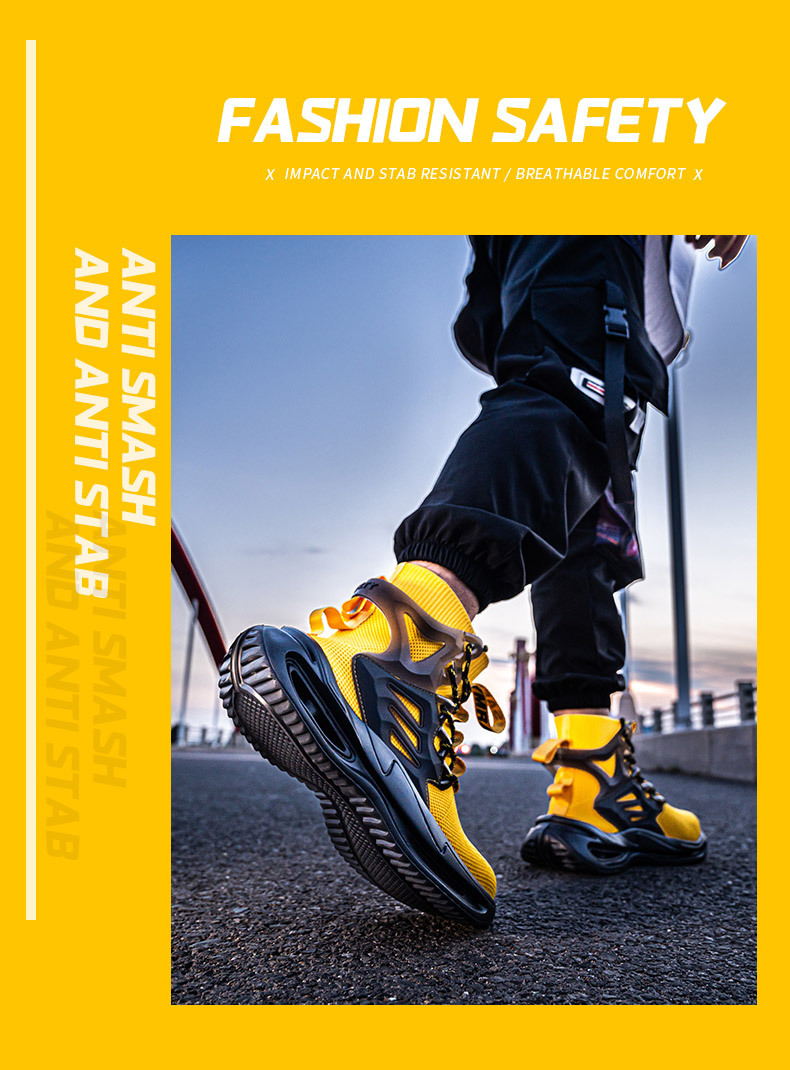 OEM Security Work Boots With Mid-cut Flying Knit Safety Boots And European Standard Steel Toe