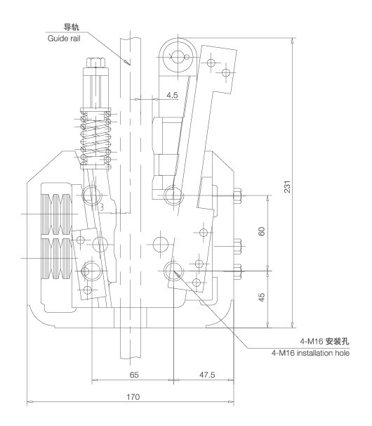 Rated Speed ≤2.5M/S Progressive Safety Gear , Elevator Car Parts Pull Force Range 200-300N