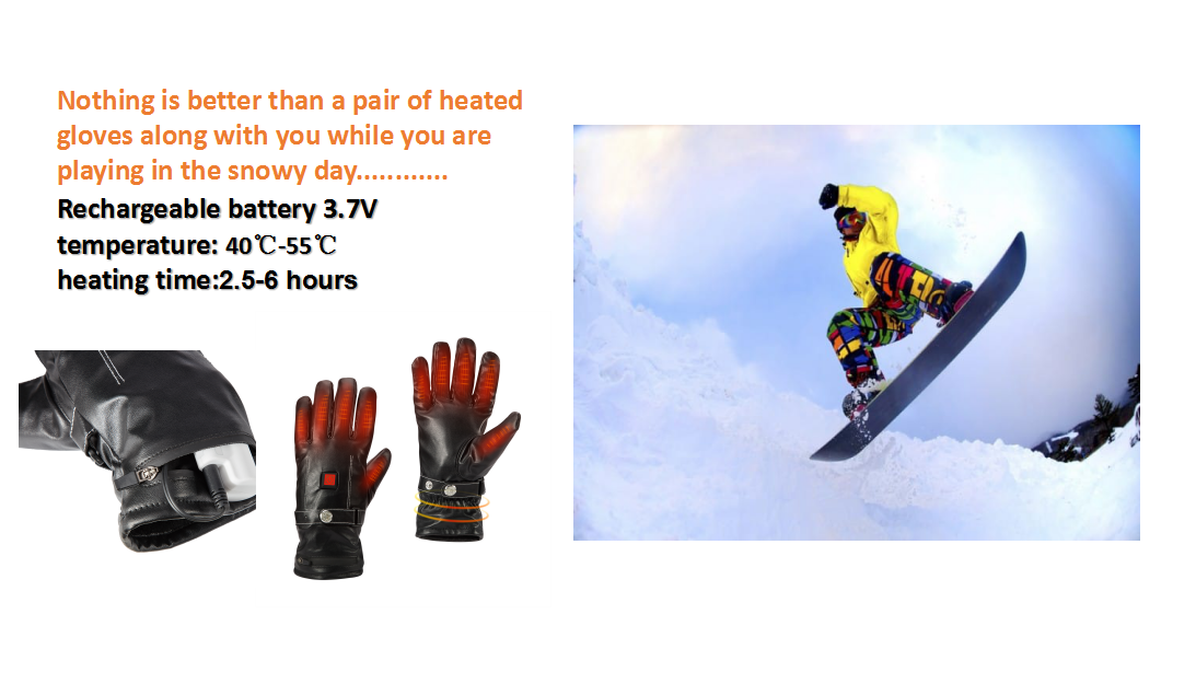 Leather Men Electric Rechargeable Heated Gloves For Outdoor Sports Skiing