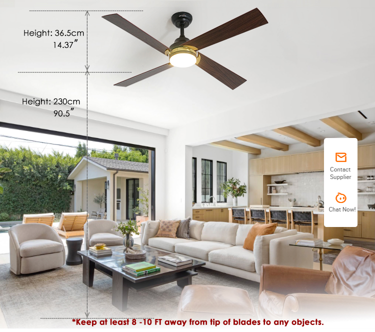 Smart remote control 52 inches 6 speeds MDF black ceiling fan with Metal body material