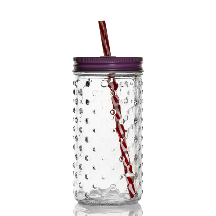 Wavelet dot Shape glass 370ml juice jar mason jar with llid and straw