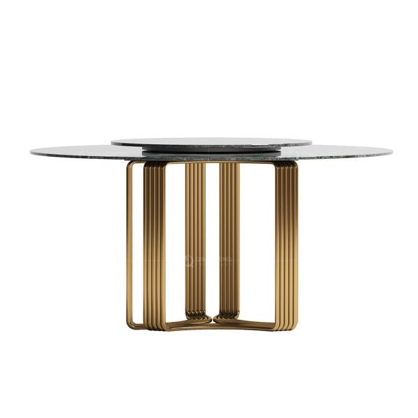 Luxury Round Dining Room Tables With Faux Marble Top Metal Base Brushed Gold