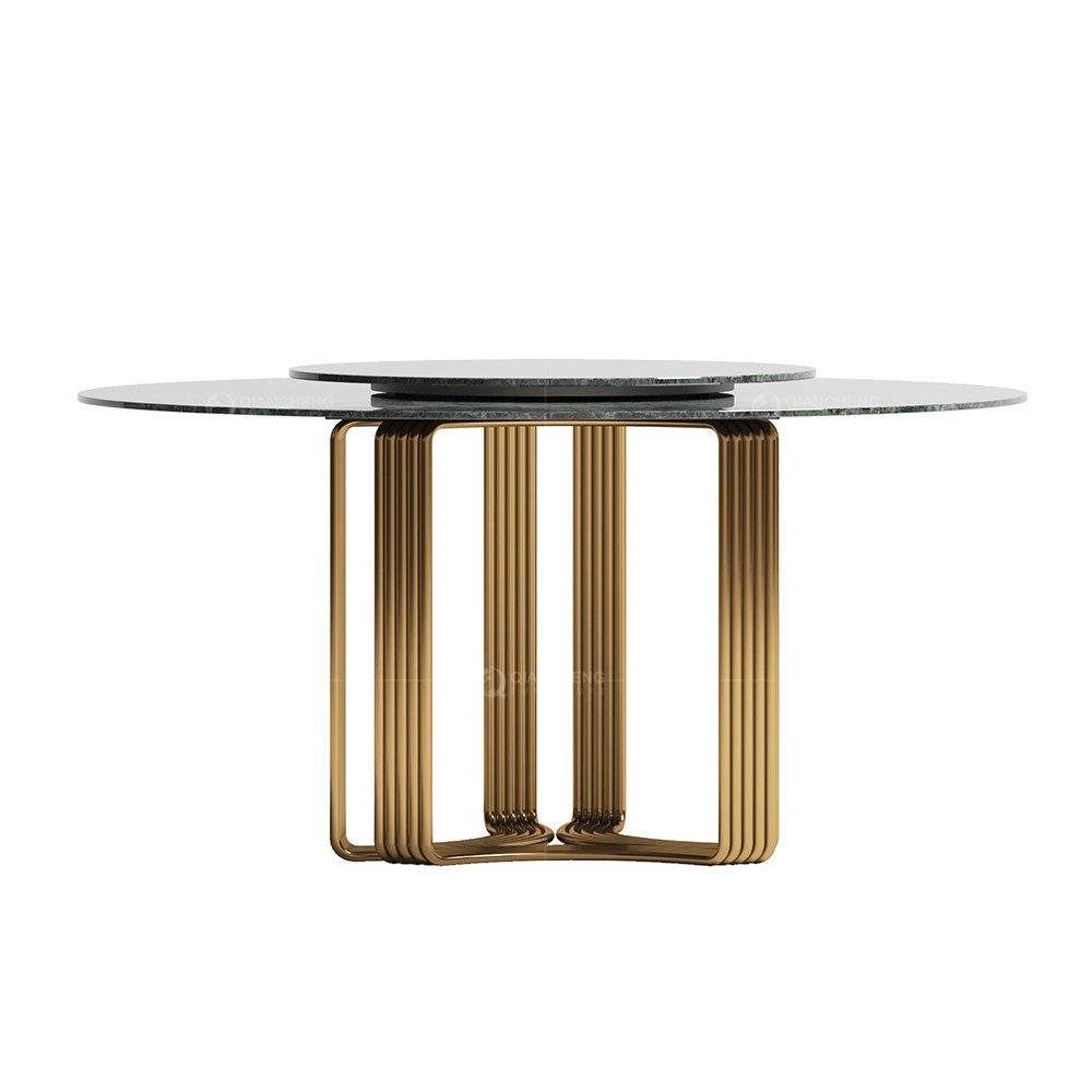 Luxury Round Dining Room Tables With Faux Marble Top Metal Base Brushed Gold