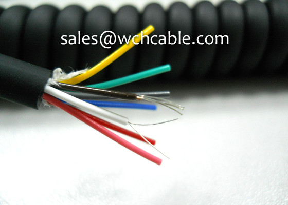 3 Cores PUR Spiral Cable With 22AWG Wire Cores UL Style Number Optional Rating 80C 300V