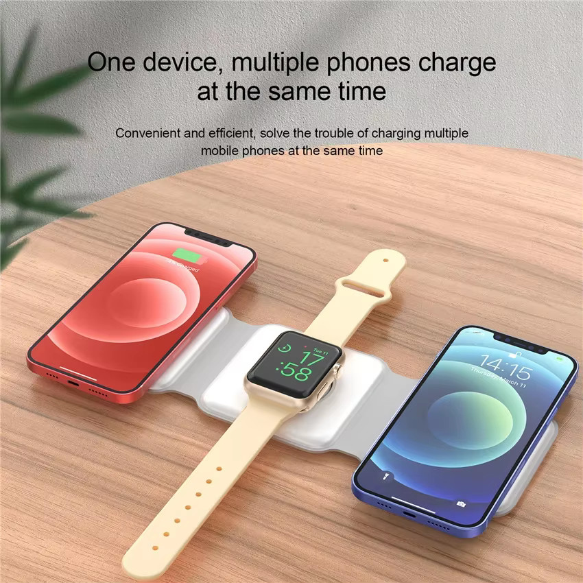 Magnetic 3 In 1 Foldable Wireless Charger iPhone 12-15 15w Fast Wireless Charging Stand Station Portable Wireless Chargers