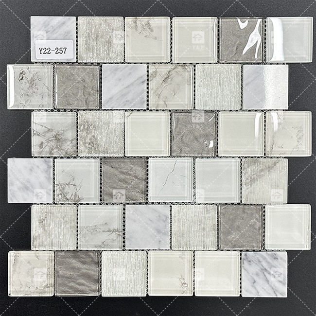 Contemporary Style Rectangular Glass Mosaic Tile For Bathroom AAAA