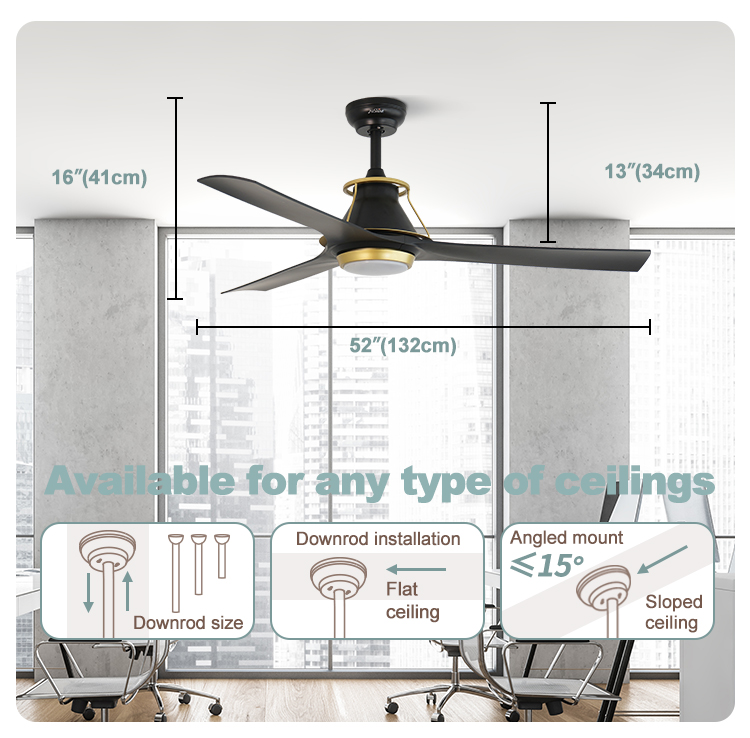 6 Speeds Remote Control LED Ceiling Fan with Modern Design and Comfortable Wind
