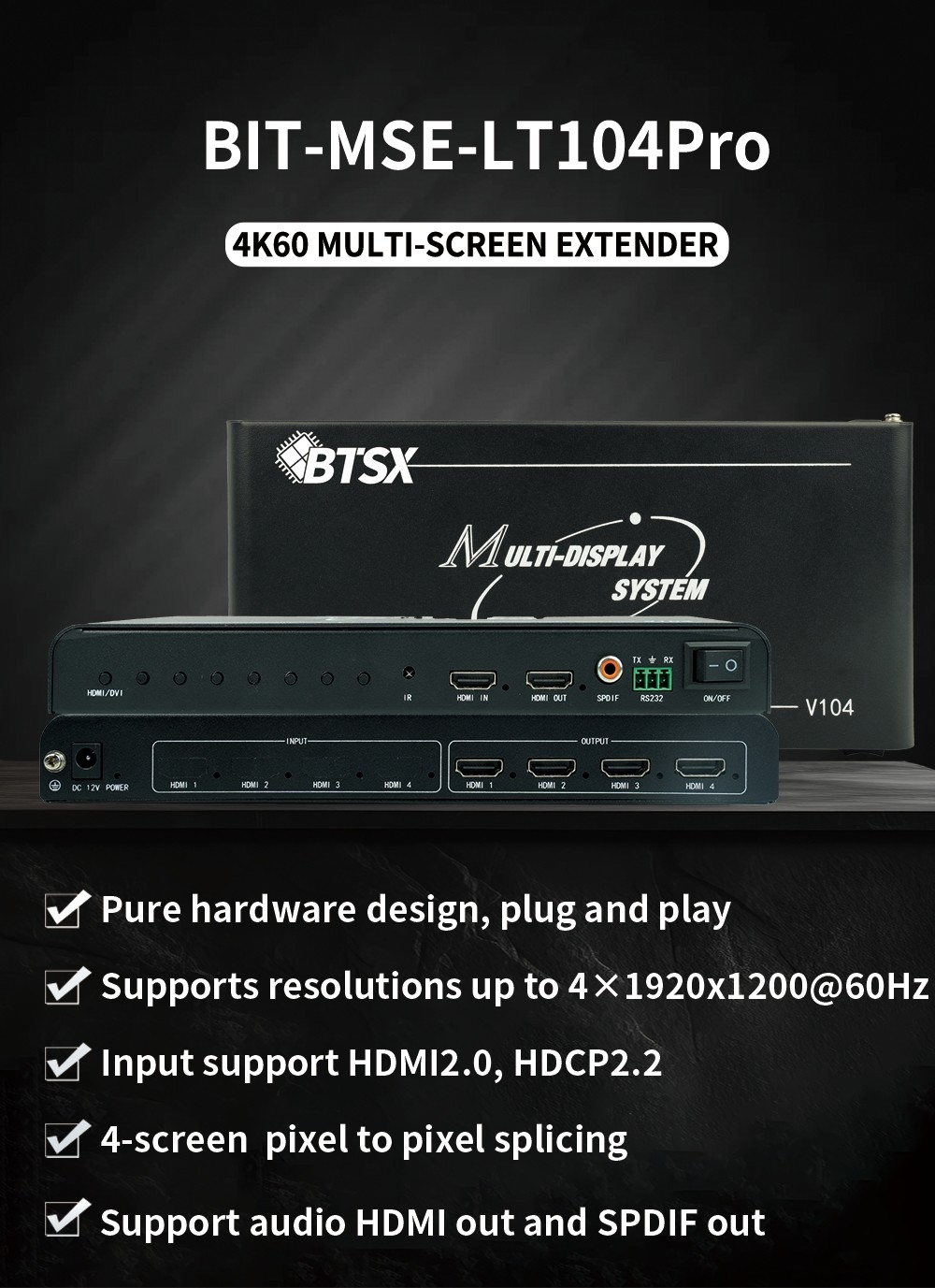 Industrial Grade 4K60 Multi Screen Extender BIT-MSE-LT104PRO