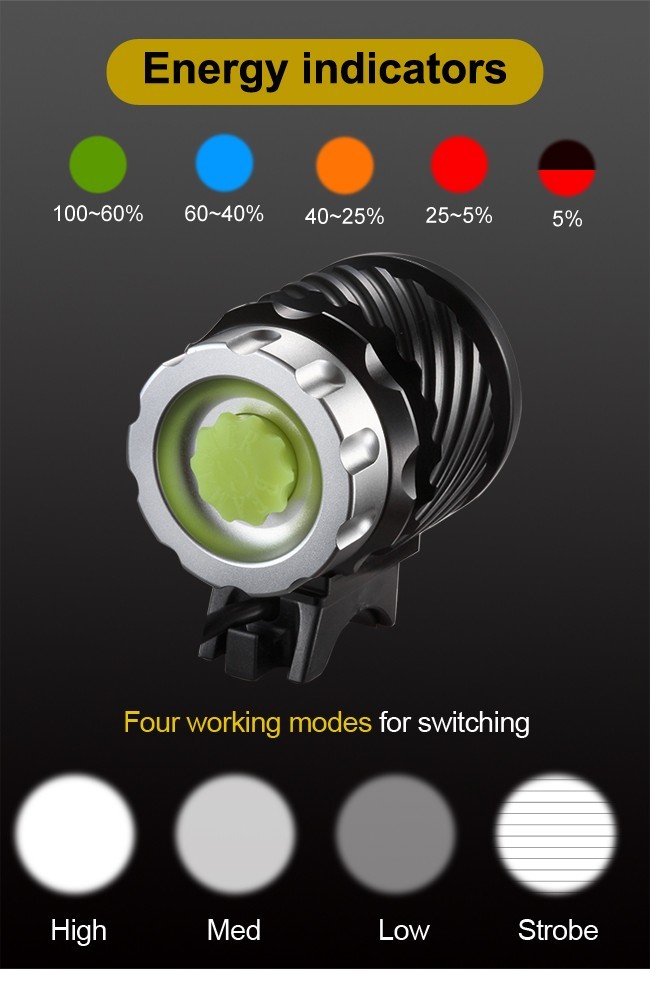 Super Bright 2000 Lumens Bike LED Flashlight With Go Pro Bracket Water Resistant