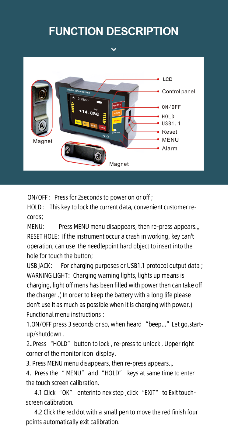 DMI810 Single Axis High Accuracy Digital Inclinometer LCD Magnetic