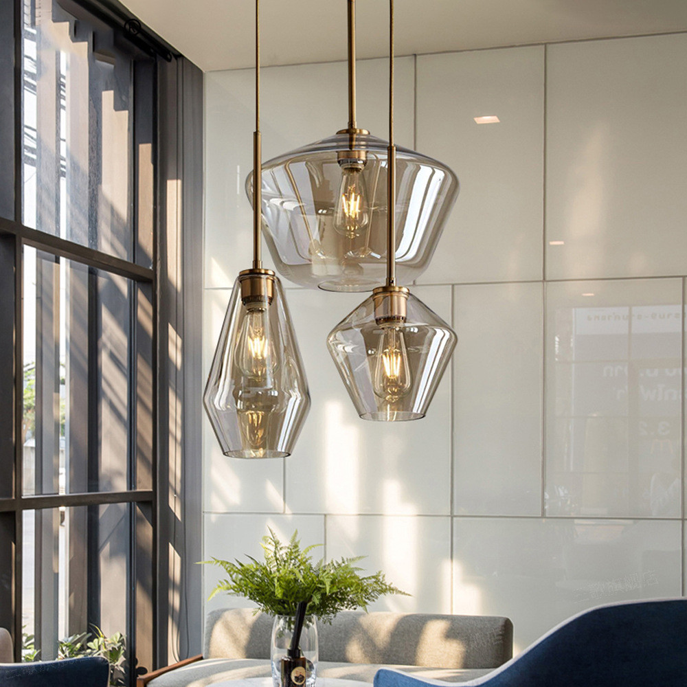 JYLIGHTING Nordic Modern Cafe Ceiling Lighting Fixture Hand Blown Cylindrical Clear Glass Chandelier Pendant Light For Living Room Bedroom Modern