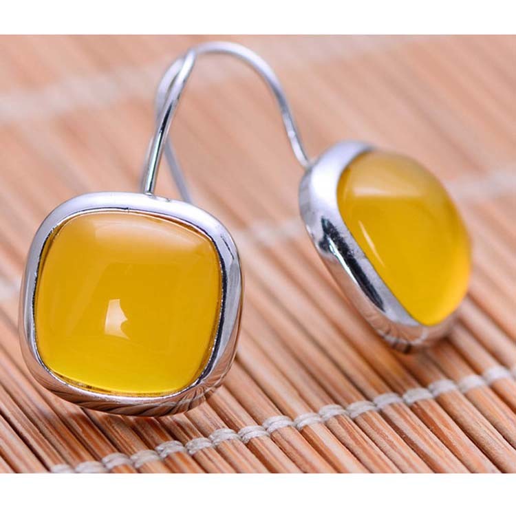 925 Sterling Silver Square Yellow Chalcedony Dangel Earrings (XH052420W)