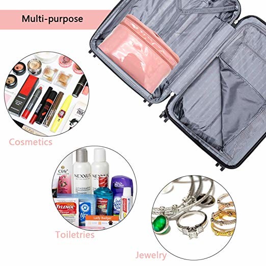 2 Layer Large Capacity Travel Makeup Organizer Case With Belt Strap Holder