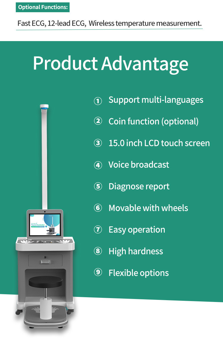 Height Weight Scale Printer Health Check Kiosk With Blood Pressure Fat Mass