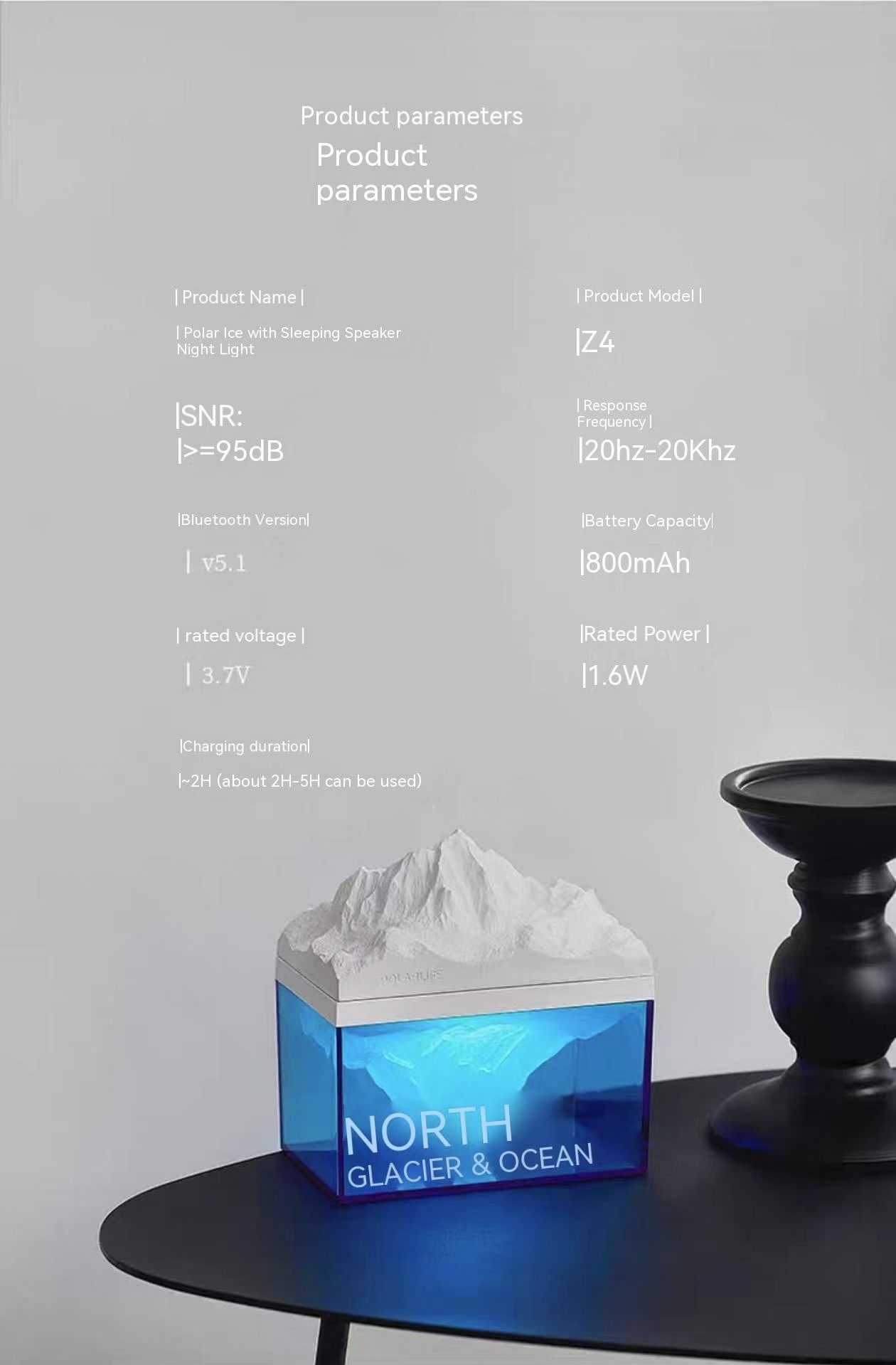 Sunmatte Lifestyle Gifts Ice Glacier Night Lamp Aromatherapy Essential Oil Bluetooth Speaker