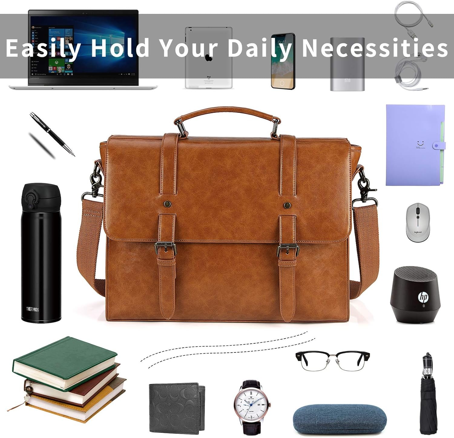 MENS MESSENGER BAG VINTAGE 15.6 INCH WATERPROOF LEATHER LAPTOP BRIEFCASE LARGE SATCHEL SHOULDER BAG RETRO OFFICE COLLEGE