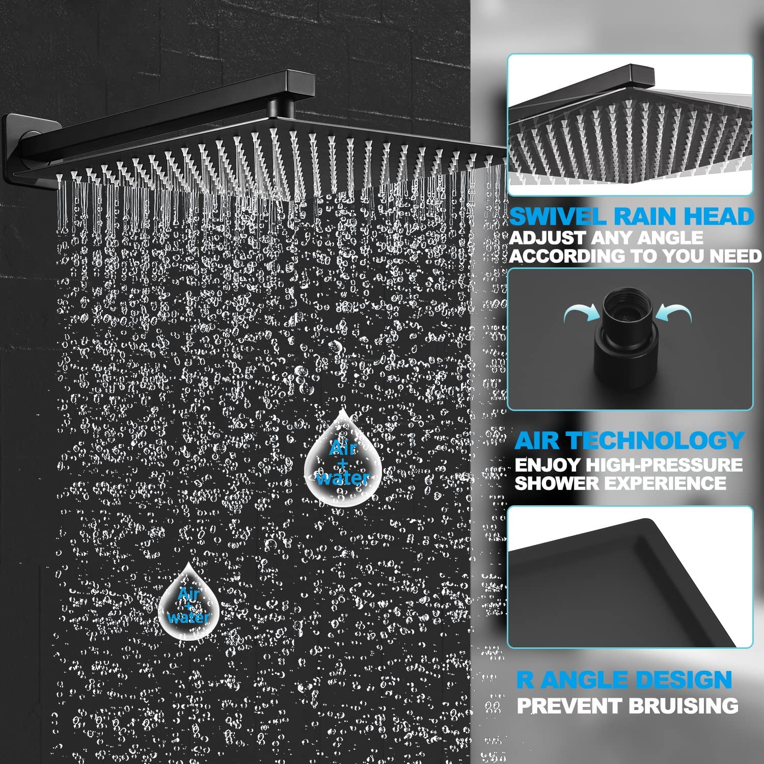 Bathroom shower cabin mixer 12 inch ceiling water saving flow 360 degrees rotating rainfall thermostatic shower head